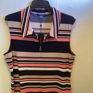 Tommy Hilfiger Sleevless Multi Stripe Knit Top with Zip